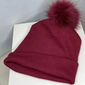 Charlotte Russe Burgundy PomPom Hat